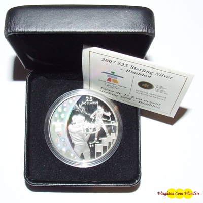 2007 Silver Proof $25 Hologram Coin - Biathlon